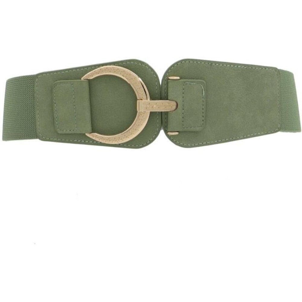 Women's Elastic Wide Stretch Belt with Gold Buckle for Dresses and Casual Wear